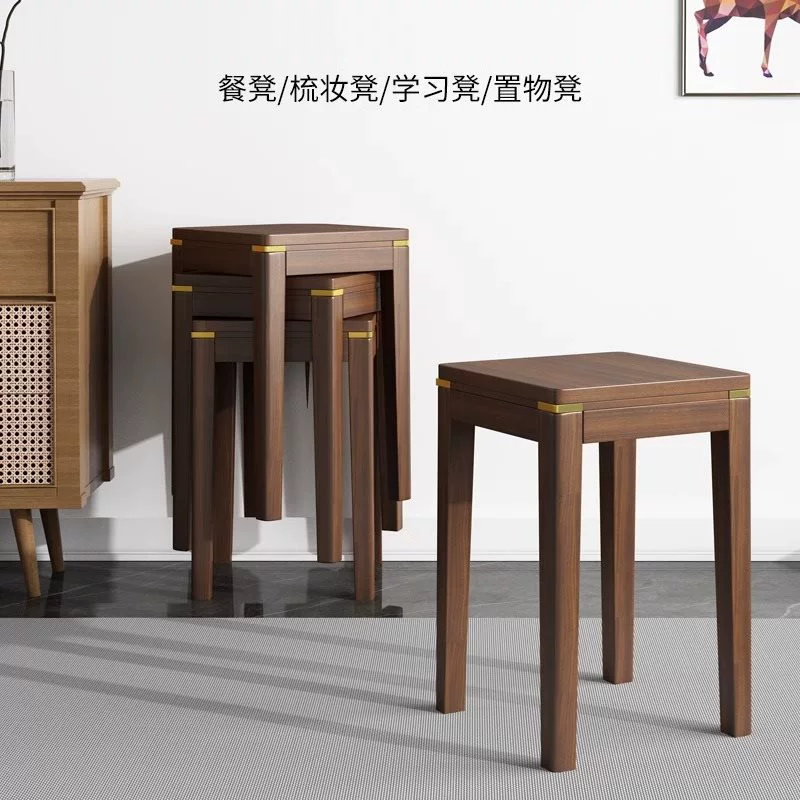 Оптовые квадратные табуреты из цельного дерева, бытовые табуреты, простые штабелируемые низкие табуреты для гостиной в новом китайском стиле, табуреты для обеденного стола, круглые табуреты, высота хранения