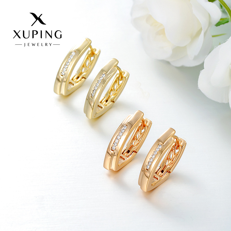 Xuping europa y americana moda transfronteriza en forma de V pendientes de orejas de zircon incrustados orejas de textura al por mayor mujeres
