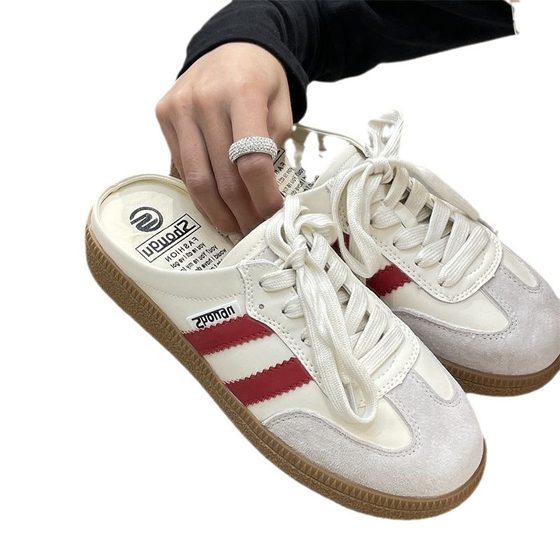 Popular Style Slip-on Baotou Half Slippers Women's Outer Wear New Fashionable Flat Heel-free Casual Sneakers