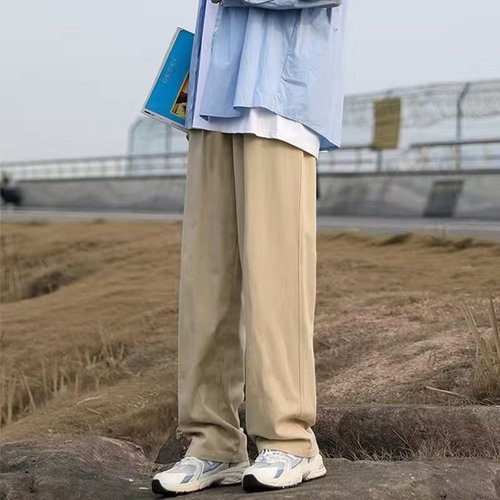 Cross-border long pants men's autumn new style Hong Kong wind loose straight tube pants teenagers solid color outer casual pants spot wholesale 