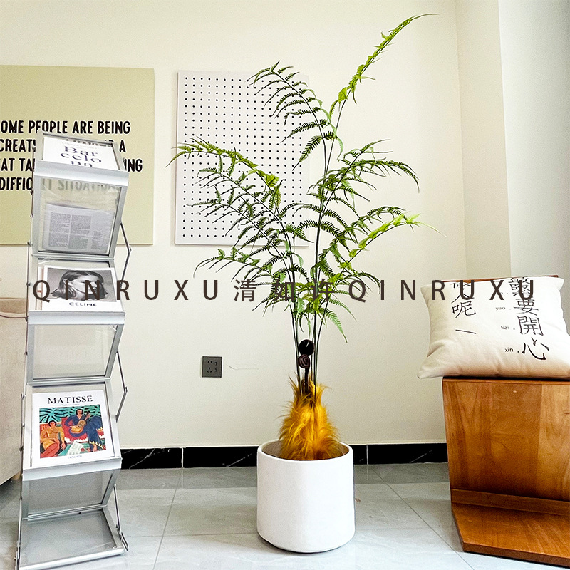 Simulated Monkey Head Fern Golden Hair Dog Fern Persian False Cypress Indoor Floor Plant Luxury Accent Piece Window Fake Plant Pot