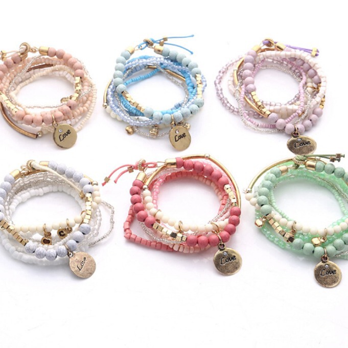 European and American Retro Exotic Letter Love Coin Beaded Multi-Layer Bracelet Wholesale Bracelet Cross-Border Jewelry Manufacturer