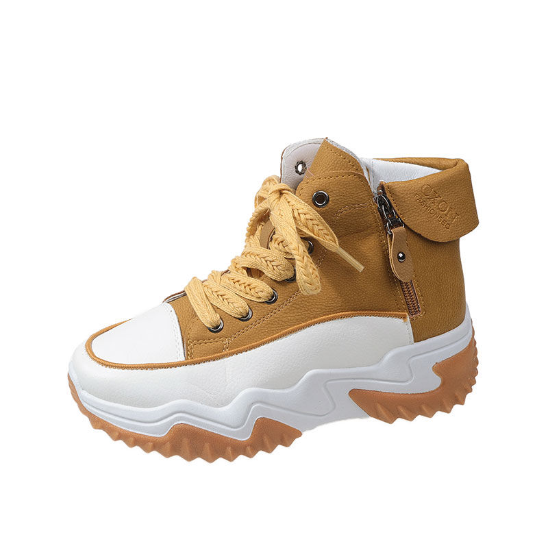 Design Sinn Kontrastfarbe Martin Damen 2024 Herbst neue koreanische Version dicke Sohle Höhe zunehmende kurze Stiefel_voghion.com