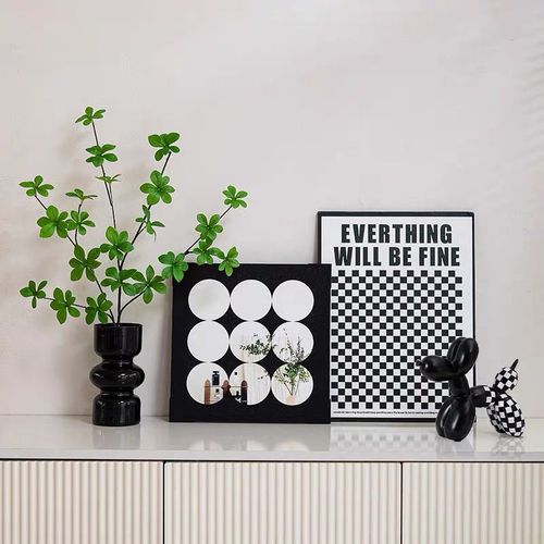 Abstract decorative painting cabinet for entrance hall, Nordic bedroom style, featuring a nine-grid display of beautiful women's portraits, suitable for living room entryway decoration.