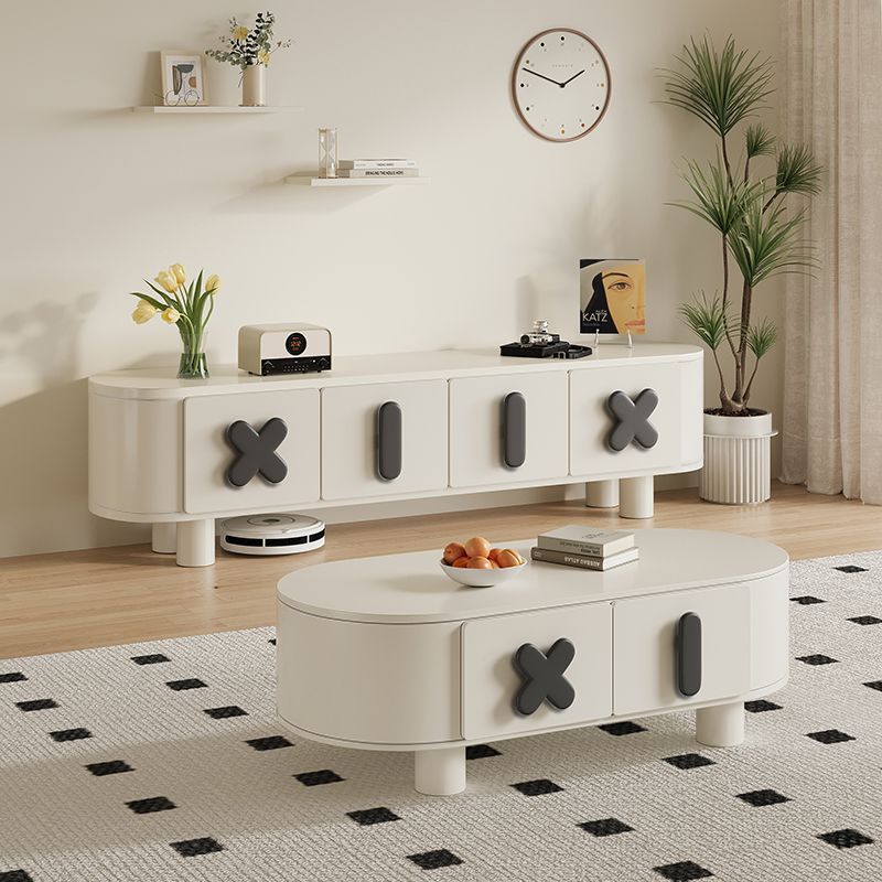 Yisheng French Solid Wood Tv Cabinet for Home Living Room Arc-Shaped Strip Several Small Apartment Cream Style Tv Cabinet Floor-Standing