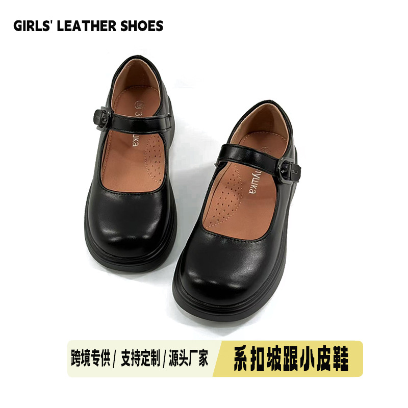 女童鞋儿童小皮鞋2025春秋新款女孩高跟软底公主中大童黑色jk鞋子