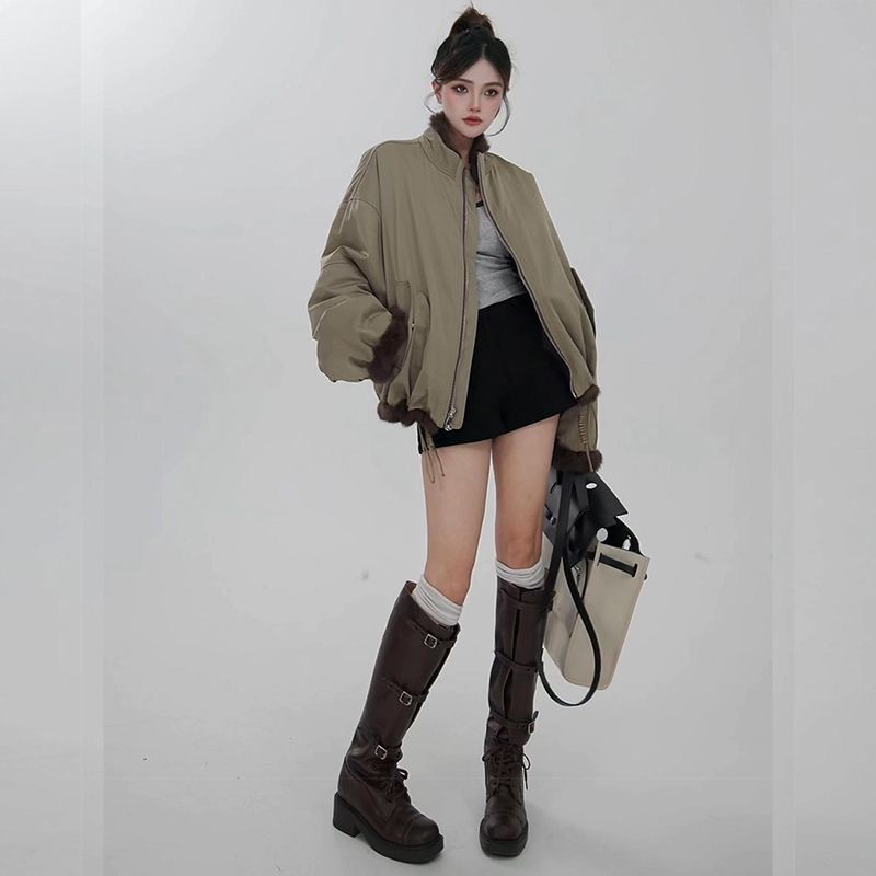 正反两面穿皮草真毛外套女2025秋冬新款韩版休闲兔毛内胆尼克服|undefined
