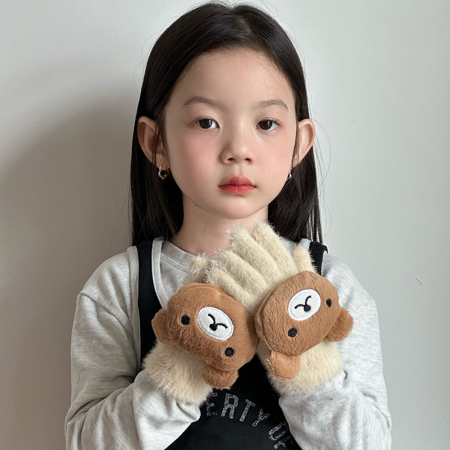 Guantes para niños de invierno niñas de peluche niños, niños y niñas, guantes de cinco dedos para estudiantes de escritura caliente a prueba de frío dibujos animados pueden