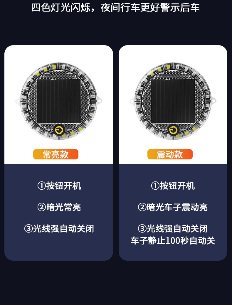 Truck car rear-end collision prevention solar warning flash light LED strong light round strong magnetic wiring-free width indicator light