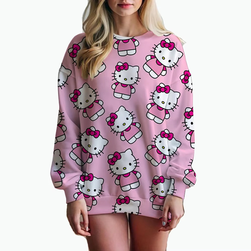 Round Neck Sweatshirt Hello Kitty Women's Sweatshirt Autumn Cute 2025 Casual 3D Printed Pullover