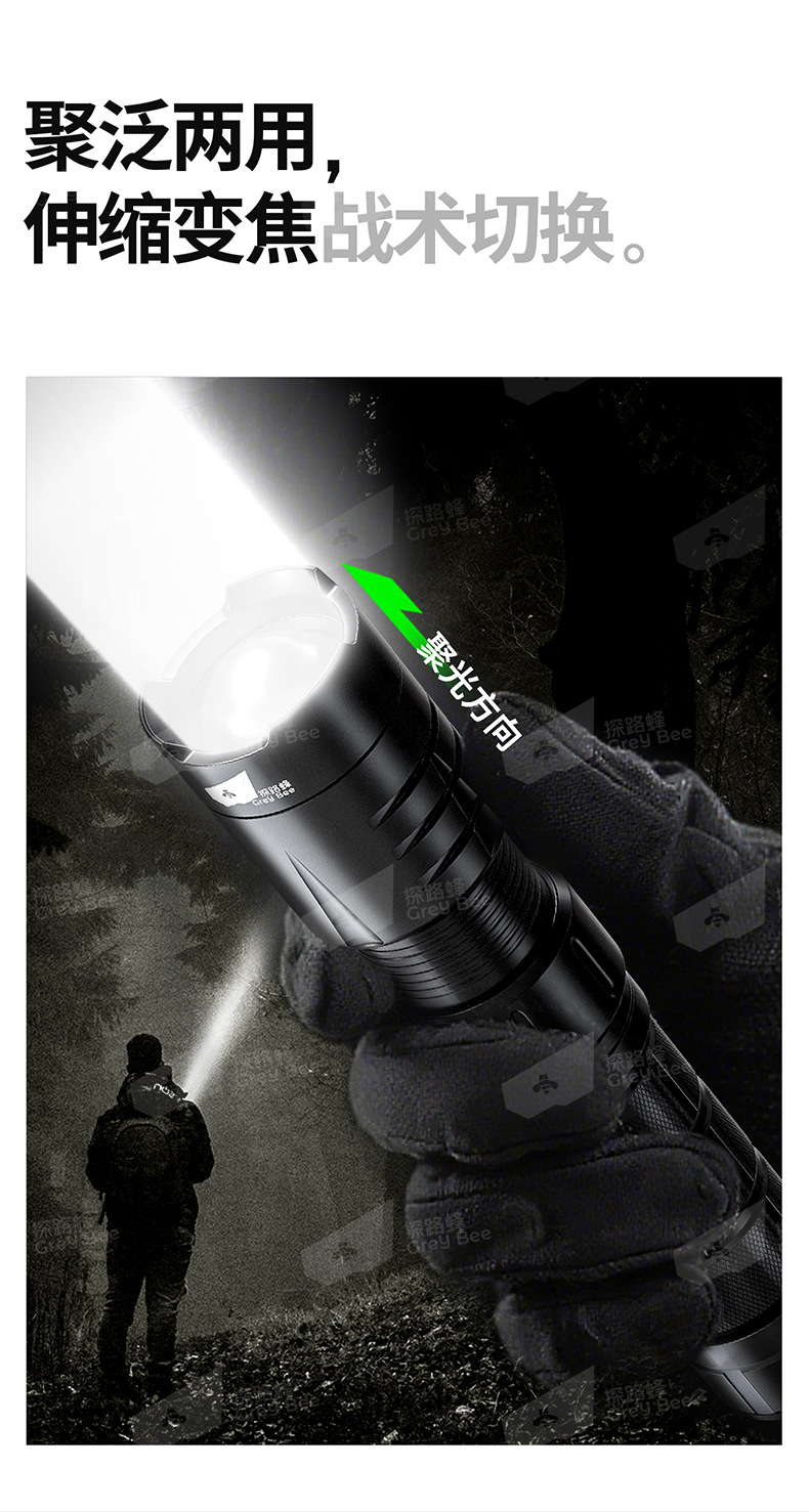 Pathfinder Bee X11 Strong Light Flashlight Ultra-Long Battery Life Rechargeable Outdoor Portable Zoom Multi-Function Flashlight