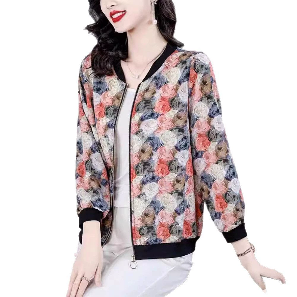 Thin cardigan, shiffon baseball jacket for mother, for teenagers