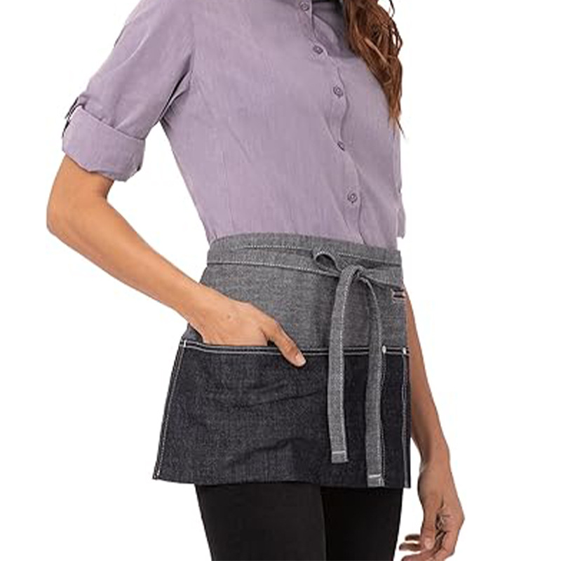 국경을 넘는 전문 공급업체, 반신 앞치마, 데님 소재, 기름 방지, 내마모성, 제과점, 커피숍, 식료품점 작업용 앞치마 맞춤 제작