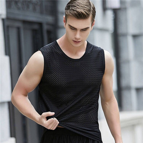 2025 Mesh Backless Top for Men, Sports Breathable, Hollow Ice Silk, Summer Sleeveless T-Shirt, Wide Shoulder, Thin Fit, Large Size Backless Top