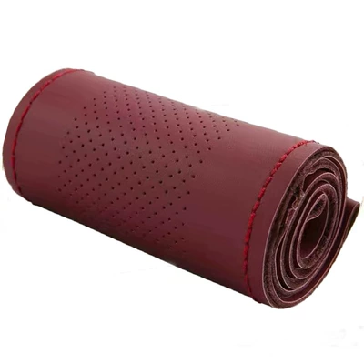 Steering wheel cover, Leather, Hand-Stitched, Suitable for Men and - medium-hole-model-burgundy-36cm
