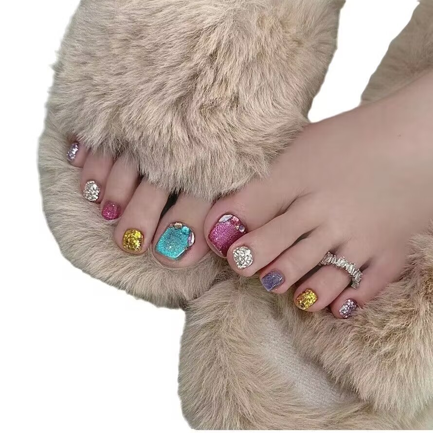 12 piezas de uñas de pie hechas a mano acabadas con parche de uñas de pie desmontables fototerapia hecha a mano dopamina de verano