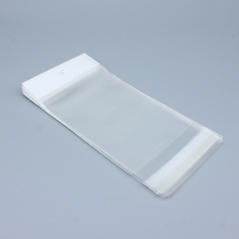 包装饰品透明opp自封袋子 珠光膜挂头带挂带胶单层4.5丝厚 100个
