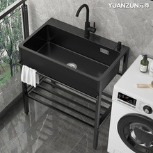 石英石洗衣池庭院阳台家用深单水槽户外不锈钢支架洗手盆一体jω