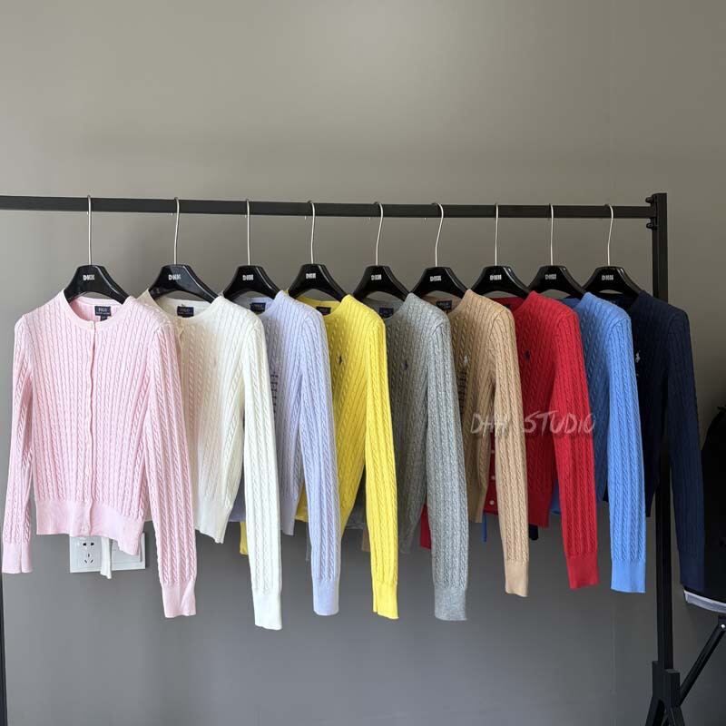 High-Quality Rl Pony Embroidery Cable Knit Cardigan for Women, Long-Sleeved, Vintage, Elegant, Exquisite, Fashionable and Versatile