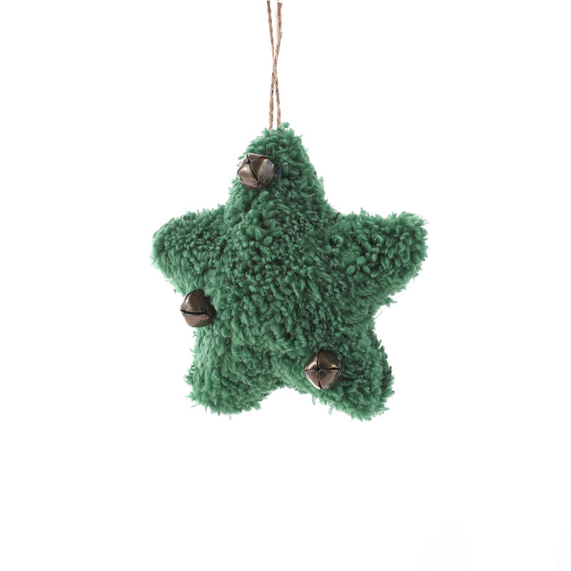 Transfronterizo americano verde bordes peluche colgante de tela bordes blancos árbol de Navidad colgante estrellas campana muñecas de dibujos animados
