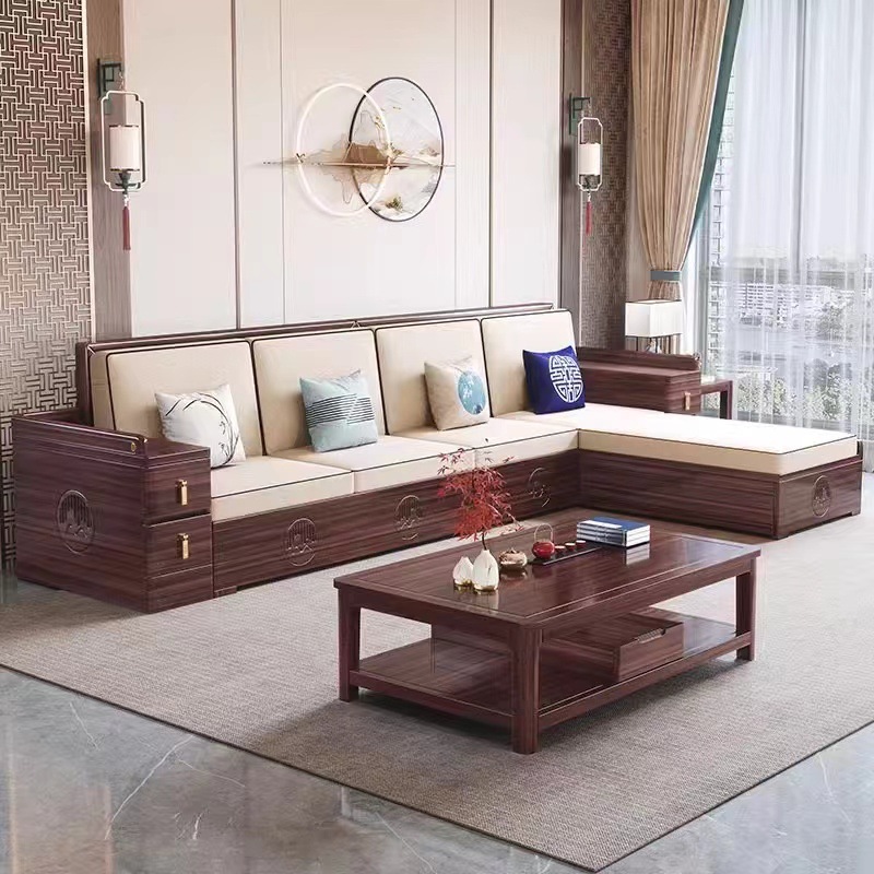 Nuevo sofá de madera maciza de estilo chino, muebles de sala de estar modernos y simples, sofá de madera de almacenamiento de invierno y verano