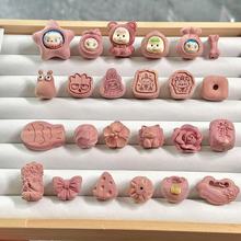 血柏木雕刻拉布布玫瑰花缎绸鱼散珠等DIY文玩佛珠饰品配饰手机链