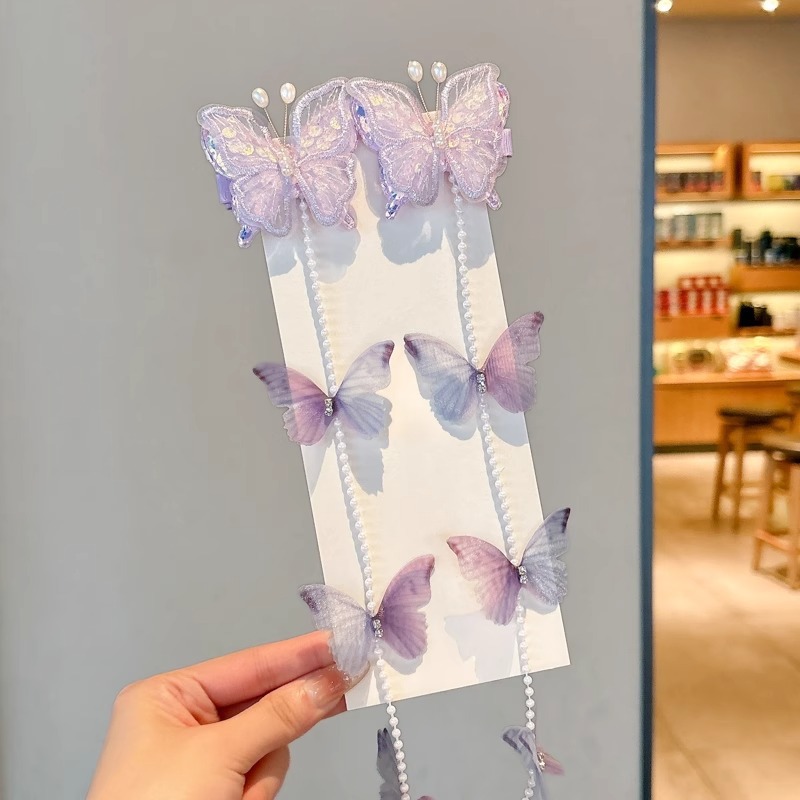 Niños tridimensionales mariposa perla trenzada tocadena de cabello trenzada niñas cabello de cola de caballo clips de cabello de alto rendimiento de belleza