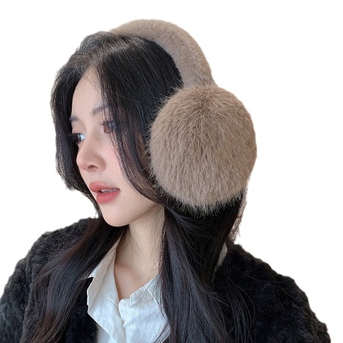 Women's winter warm fuzzy ear muffs in blue, fox fur style, cute student ear covers, keeping ears warm