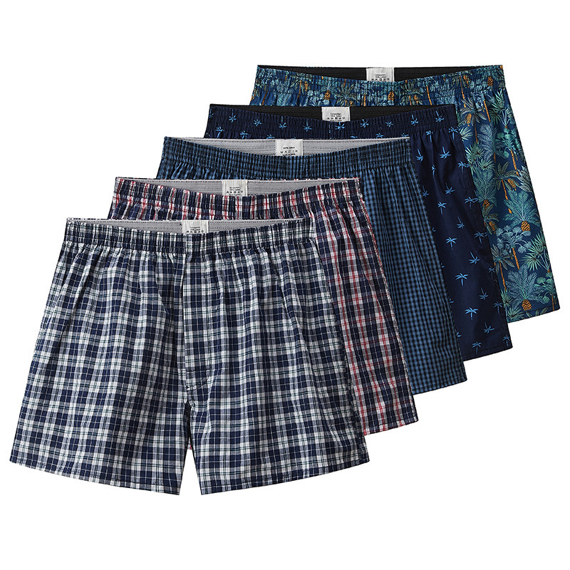 Men's Underwear Woven Cotton Plaid Printed Loose Large Size European and American Boxer Briefs