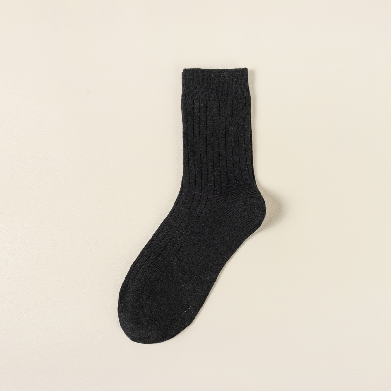 男性のウールの靴下のメリノの双針の秋冬のカシミヤの厚い保温の中筒のビジネスの純色の縦条の卸売り|undefined