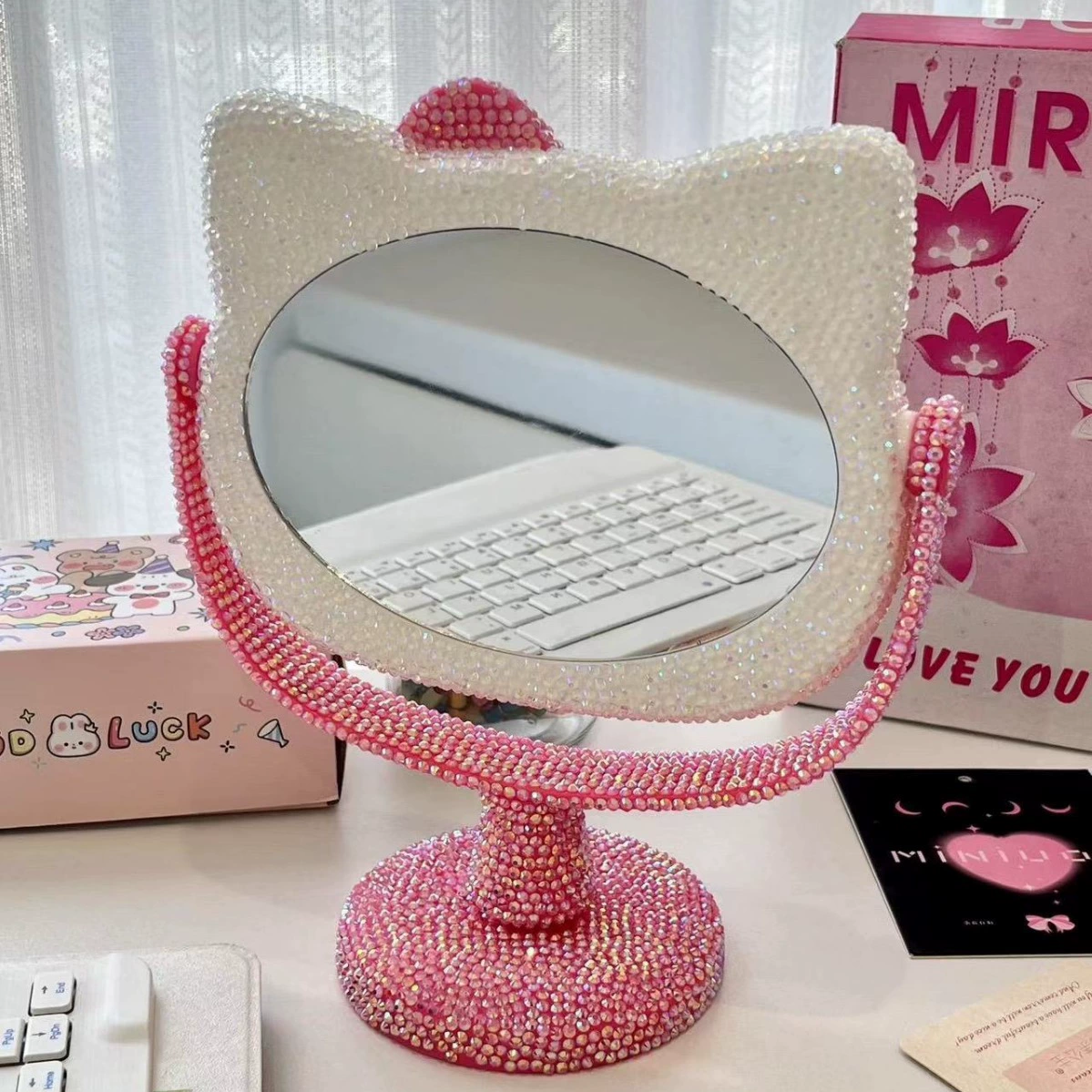Трехмерное милое зеркало, креативный подарок, DIY, инкрустировано камнями, интернет-знаменитость