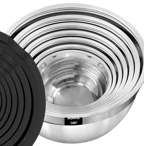 Tazón mezclador portátil para exterior/hornear, base de silicona, acero inoxidable, negro