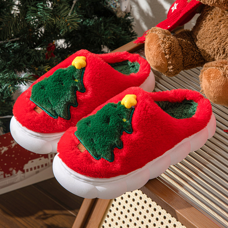 24 ans de nouveaux chaussons pour femmes pour l'automne/hiver avec sapin de Noël neutres pouvant coller des codes-barres_voghion.com