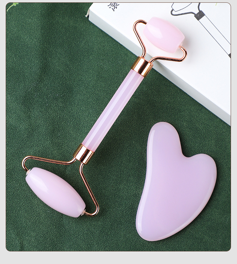 Rose Quartz Gua Sha Facial Tool Set with Roller Massage Board for Face Sculpting and Skincare details