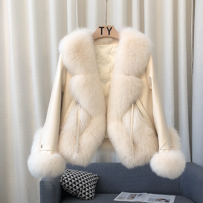 High-end Full Leather Fox Fur Coat Women's Short Haining Winter New Leather Sheepskin Down Jacket Slimming