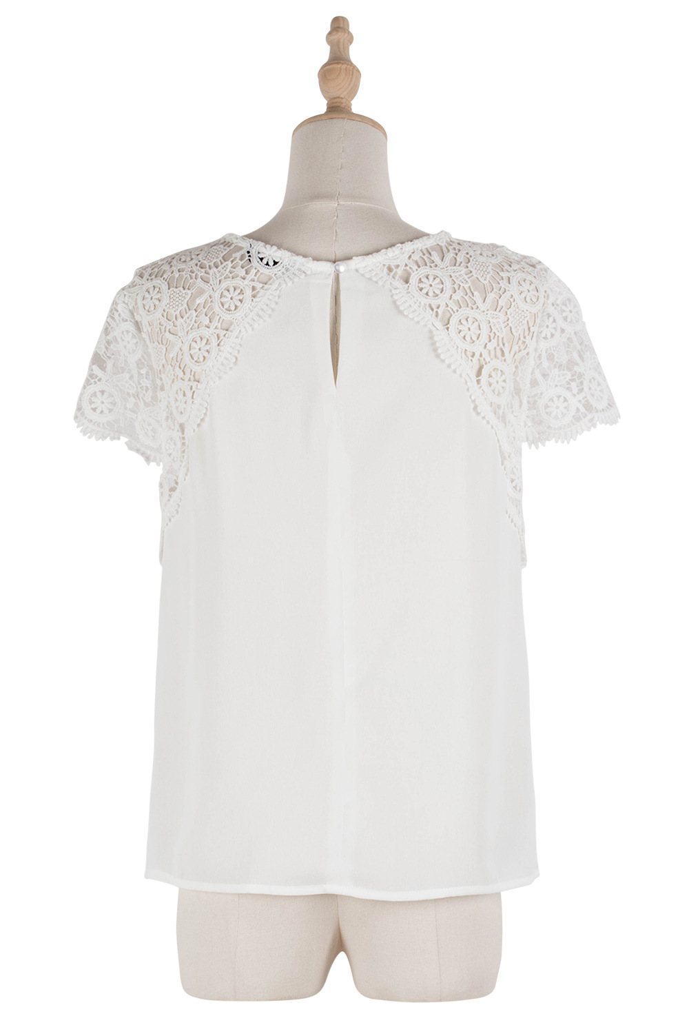 Solid Color Round Neck Loose Lace Top display picture 4