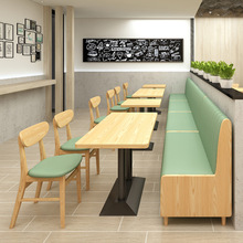 奶茶店咖啡廳桌椅組合小吃漢堡店面館快餐店飯店靠牆沙發卡座實木