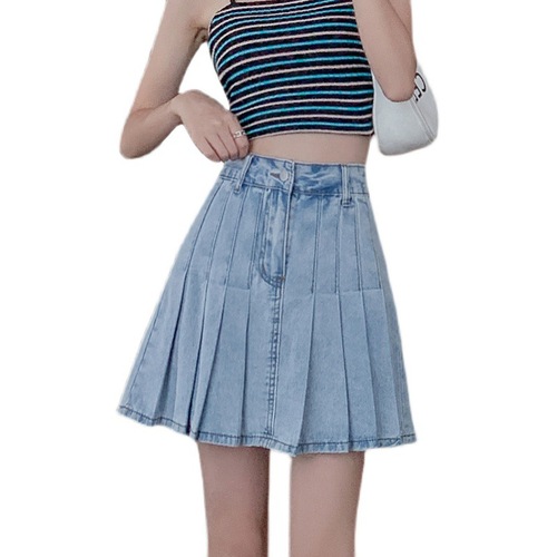 Blue jeans Pleated Mini Skirts show gogo dancers stage performance Y2K Pleated short Skirts 