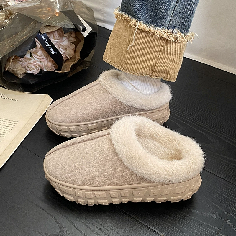Плюшевый толстый дно снежные сапоги женщины носят 2024 трансграничные новые осенние и зимние домашние противоскользящие хлопчатобумажные тапочки шерстяные тапочки женские