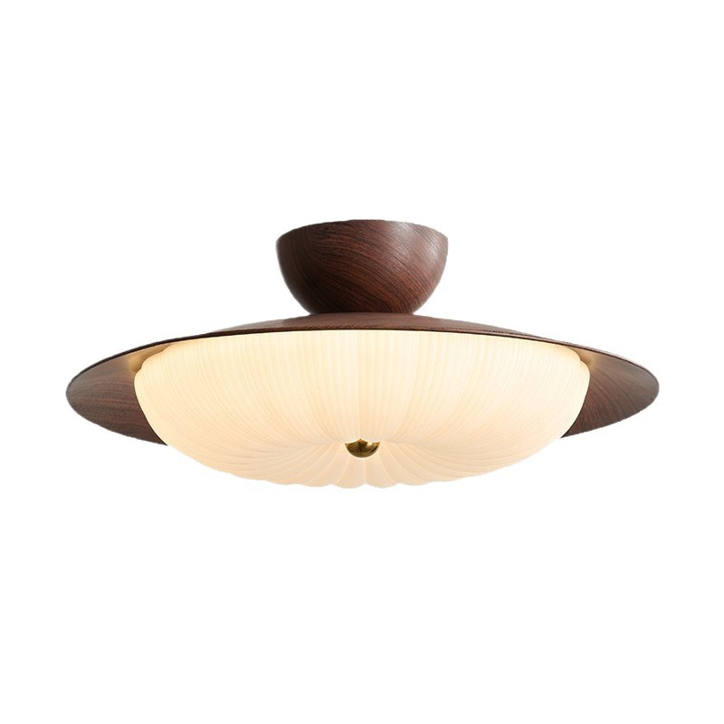 Lámpara de techo de dormitorio nuevo estilo estilo antiguo patrón de nogal ambiente cálido luz de habitación luz de estudio LED redonda