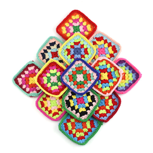 Granny square handmade crochet colorful square flower piece clothing pocket piece coaster bag tablecloth DIY jewelry