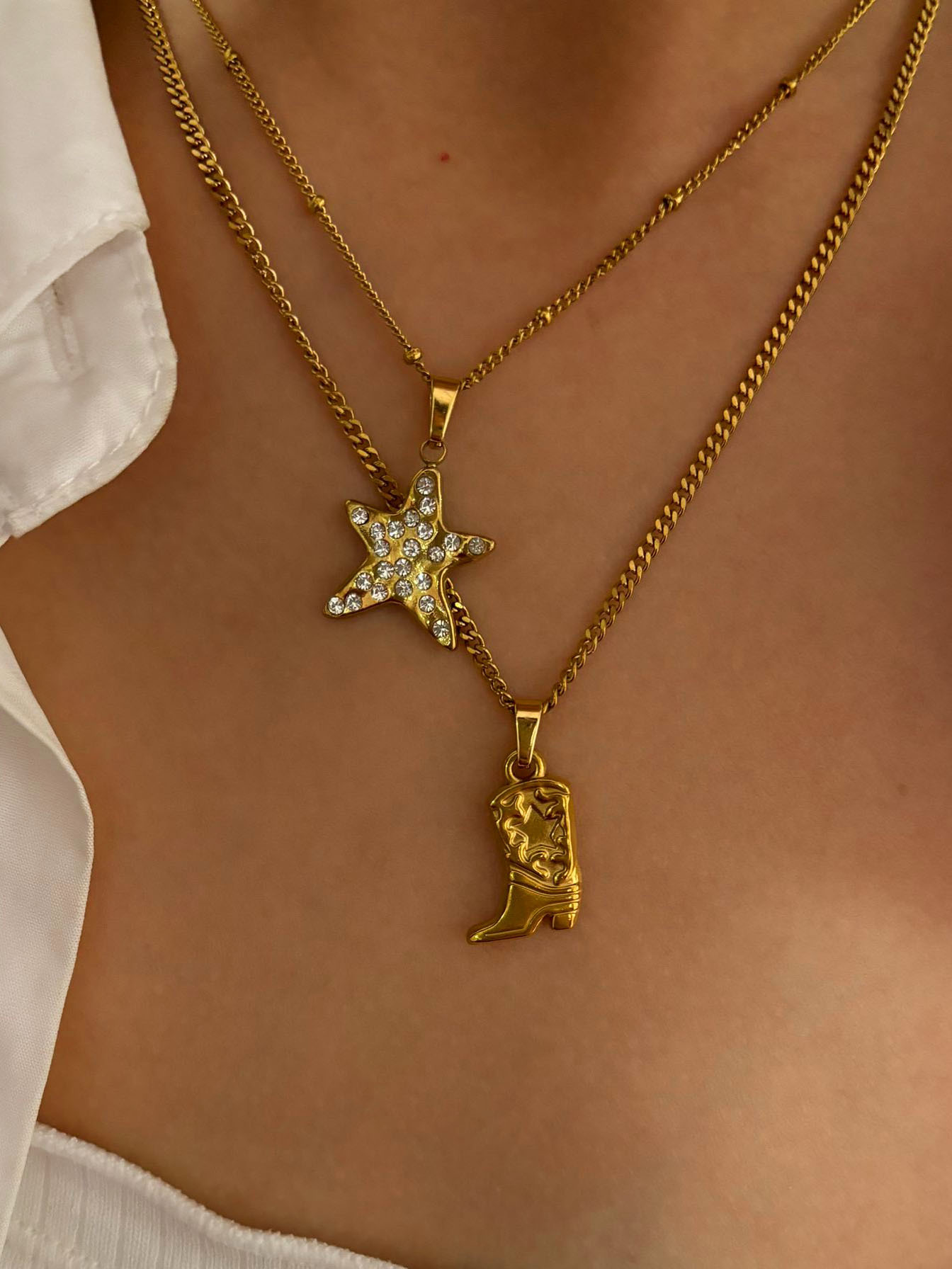 Star, Boots Pattern 316L Stainless Steel Star Boots Waterproof Non Tarnish Surgical Steel Vintage Style Simple Style Cuban Link Chain Curb Chain Pendant Necklace For Women's