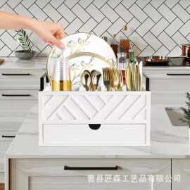 跨境木质桌面化妆品盒竹木带抽屉收纳盒化妆品收纳盒浴室整理盒