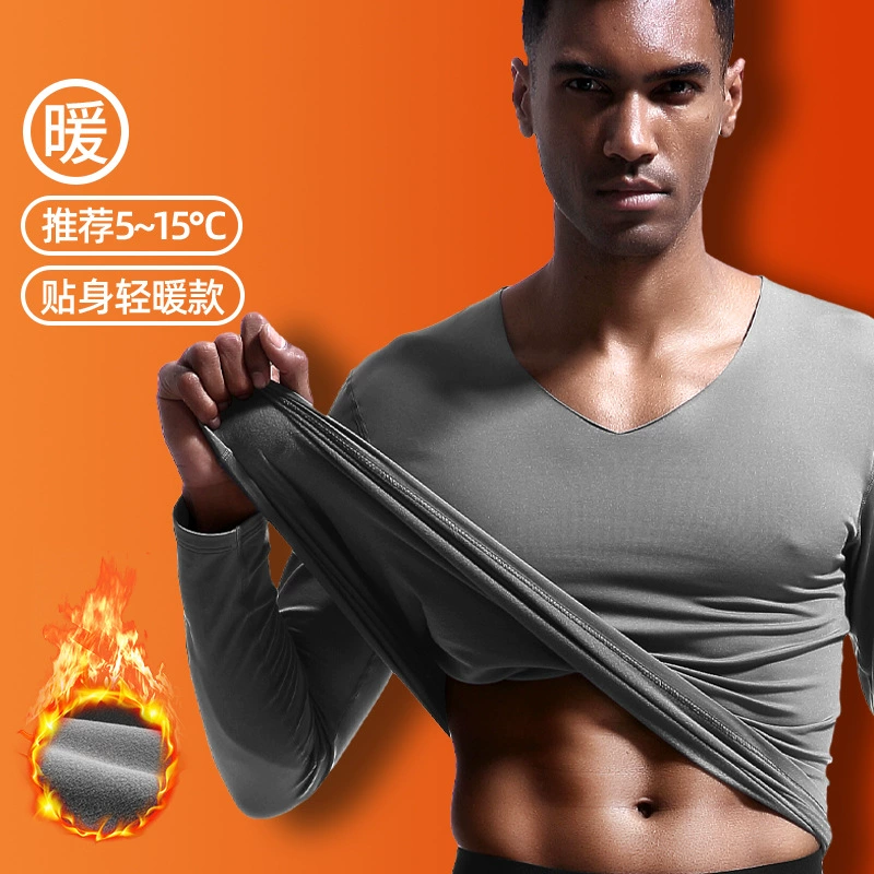 Мужское термобелье с v-образным вырезом, большой базовый слой, тонкий плотный хлопковый свитер из флиса