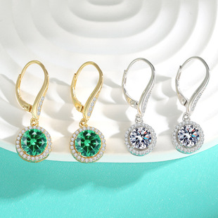 925 Silver French Buckle Earrings European and American Luxury Moissanite Round Bag Fashion Classic High Carbon Diamond Four Claw Ear Hook Cross Border
