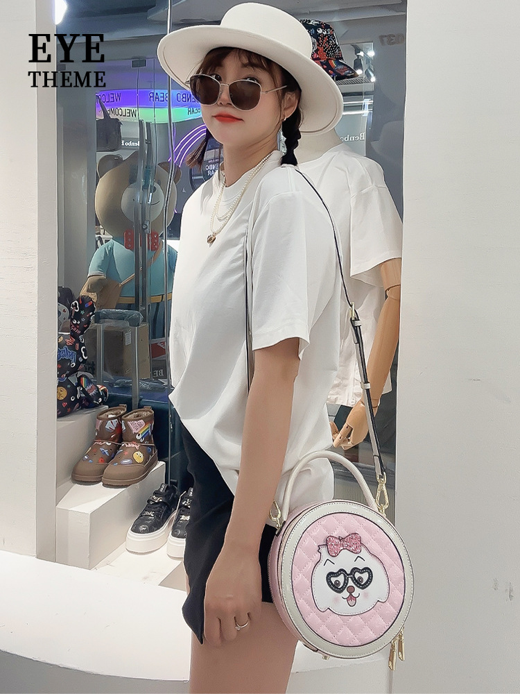 Personalidad de dibujos animados coloridos bolsos de mochila de dama con cremallera bolsas redondas de diseño de nicho de piel esmaltada 2629 #