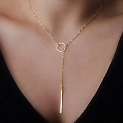 Punk fashion accessories minimalist metal loop short length necklace choker women clavicle chain pendant
