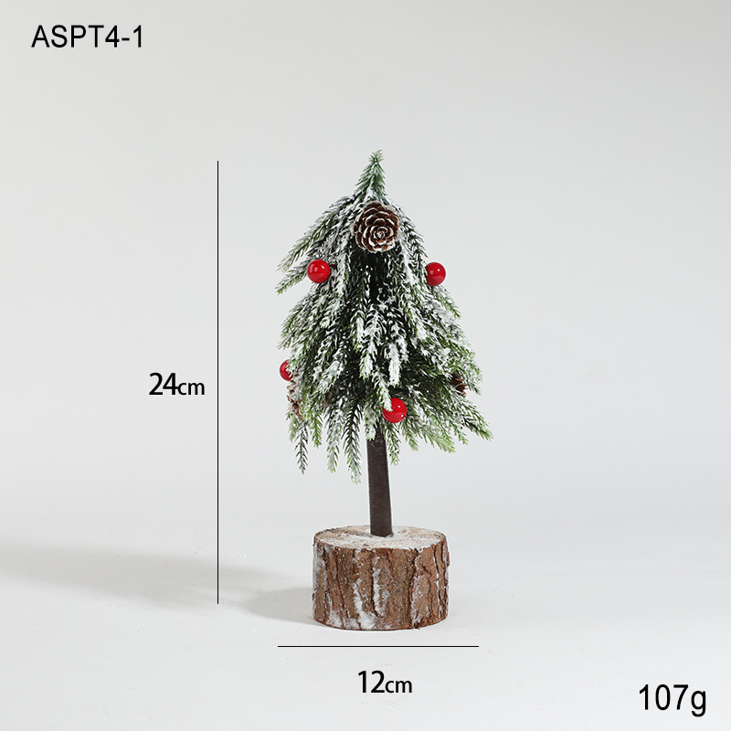 Simulación de plástico verde con nieve mini fruta roja árbol de Navidad decoración de mesa decoración pequeño regalo de Navidad