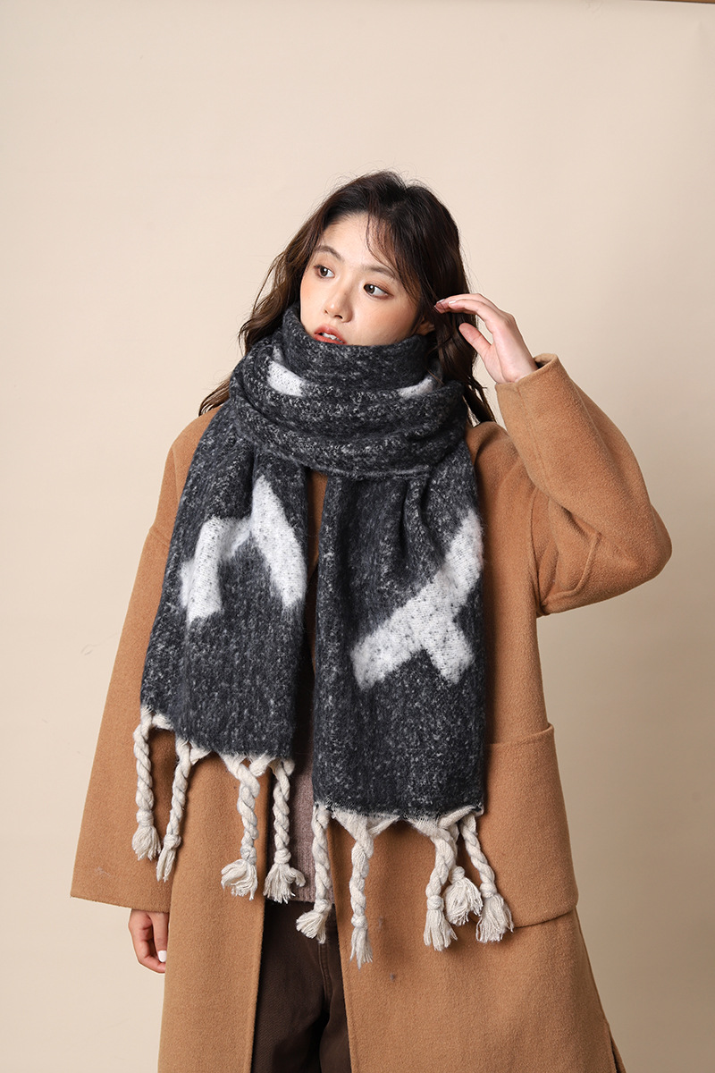 New Korean Women's Winter Grey Haircoat Thick Warm and Cold proof Couple's Shawl High End Scarf_voghion.com