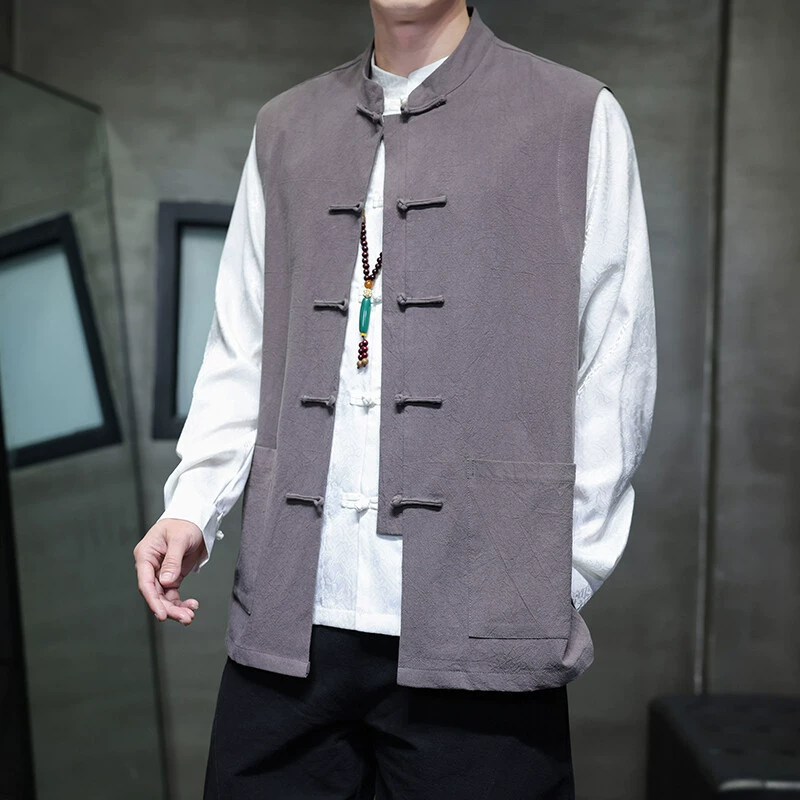 Мужской жилет на пуговицах в китайском стиле, тонкий жилет в стиле ретро, ​​рубашка без рукавов среднего возраста, внутренний слой для больших размеров, куртка без рукавов в китайском стиле.